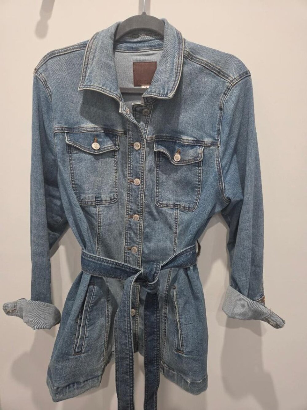 Maurices Medium Wash Belted Button Down Denim Jacket with Lycra Spandex  XL